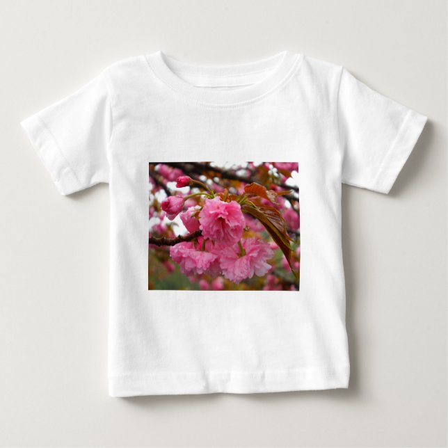 Camiseta Para Bebê Flores de Flor de Cereja Rosa Quente (Frente)