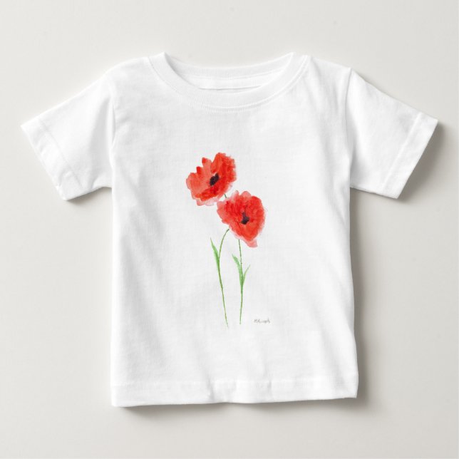 Camiseta Para Bebê Flores de papoila vermelhas (Frente)