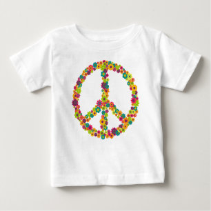 Camiseta Para Bebê Flores de sinal de paz de Hippy