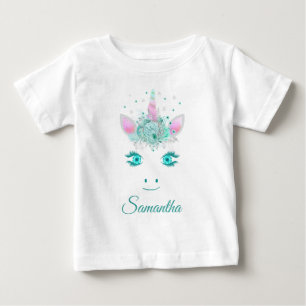 Camiseta Para Bebê Flores de Unicórnio Fofo Fabuloso Rosto 1