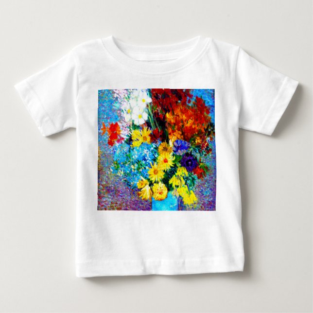 Camiseta Para Bebê Flores de Van Gogh em um Vaso Azul (Frente)