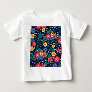 Camiseta Para Bebê Flores Decorativas E Folhas Padrão-48675