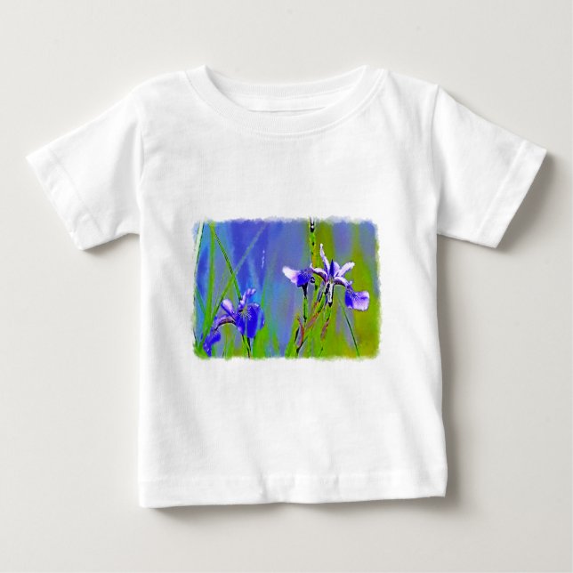 Camiseta Para Bebê Flores do Jardim Íris Azul Floristas Arte Designer (Frente)
