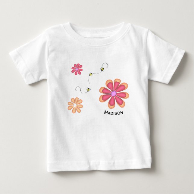 Camiseta Para Bebê Flores e Abelhas com Nome (Frente)
