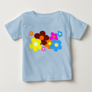 Camiseta Para Bebê Flores Felizes Azul Claro