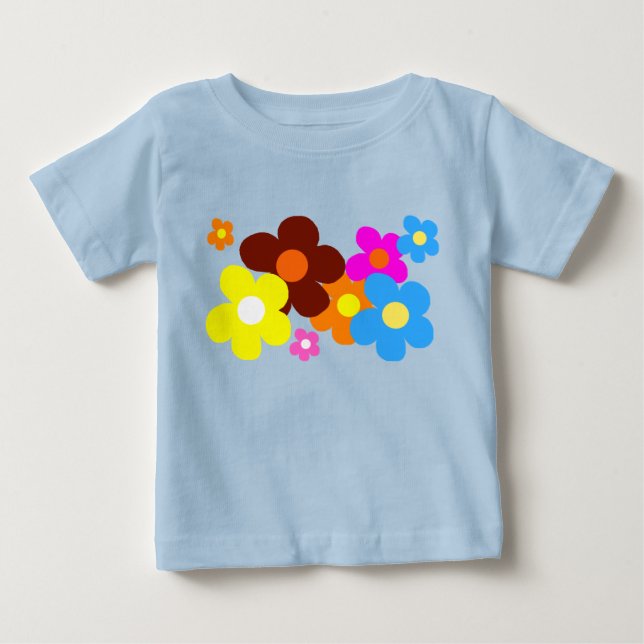 Camiseta Para Bebê Flores Felizes Azul Claro (Frente)