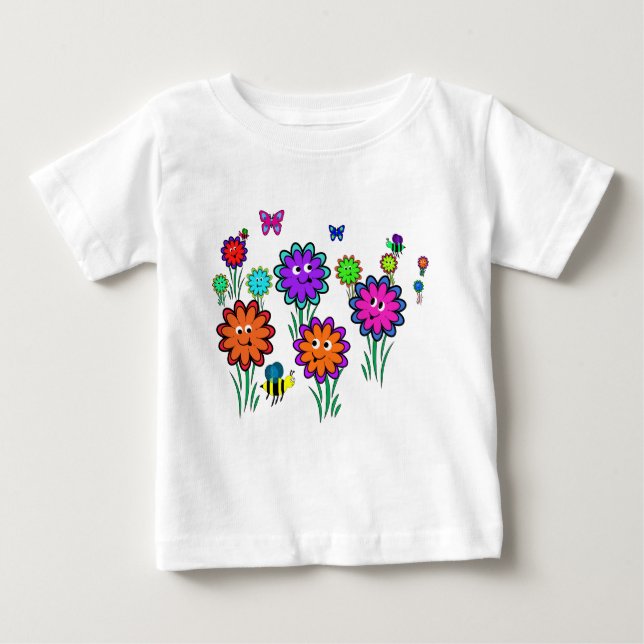 Camiseta Para Bebê Flores Felizes para Bebês (Frente)