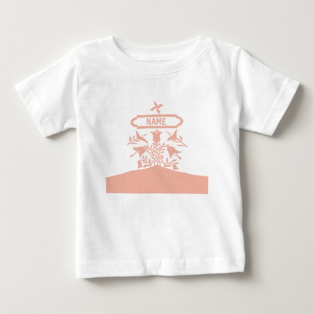 Camiseta Para Bebê Flores Neerlandesas Rosa, acrescentar nomes (Frente)