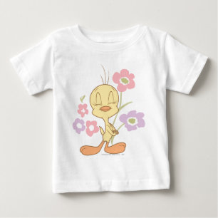 Camiseta Para Bebê Flores Púrpuras, Cor-de-Orelha