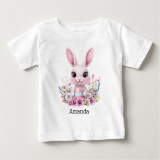 Camiseta Para Bebê Flores Rosa Bonitas com Ovos de Páscoa