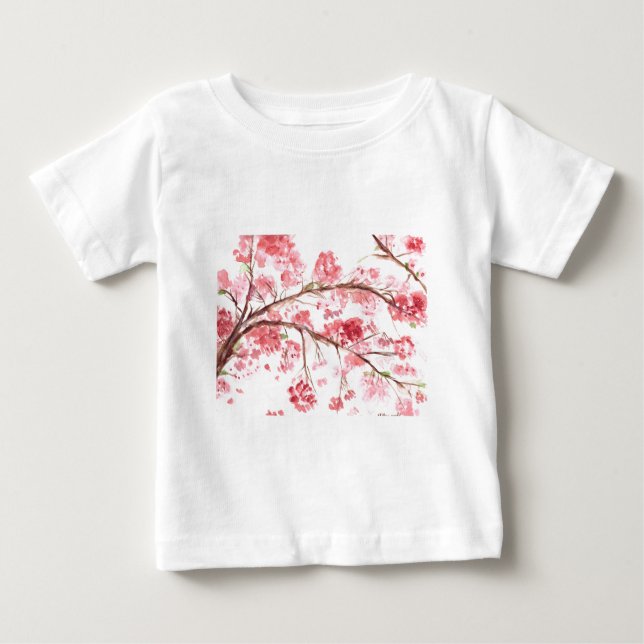Camiseta Para Bebê Flores rosa de cerejeira floral Sakura Girly (Frente)