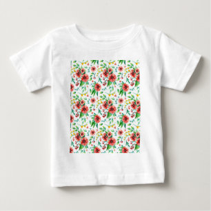 Camiseta Para Bebê Flores Rosa Pintadas À Mão Padrão Floral- 23498