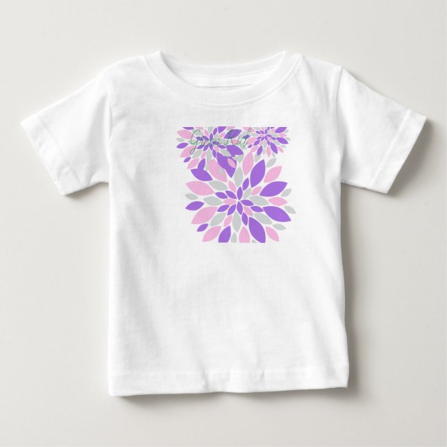 Camiseta Para Bebê Flores Roxas de Pétalas Mágicas (Frente)