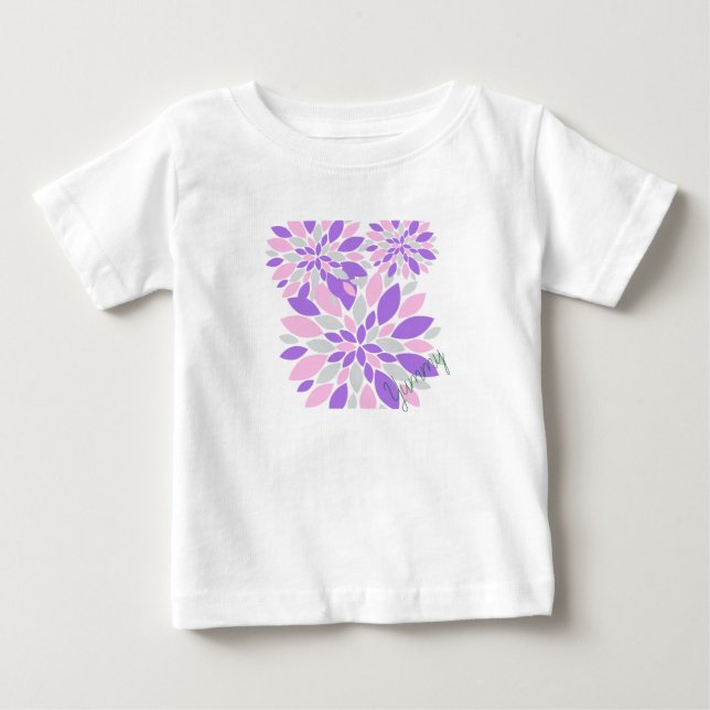 Camiseta Para Bebê Flores Roxas de Pétalas Mágicas (Frente)