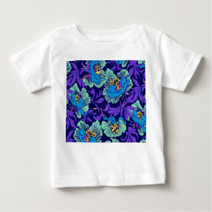 Camiseta Para Bebê Flores roxas e azuis William Morris