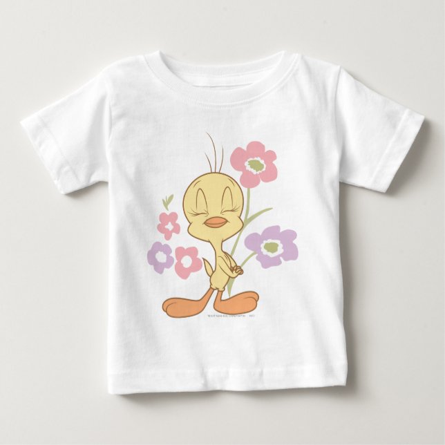Camiseta Para Bebê Flores roxas, rosa, TWEETY™ (Frente)