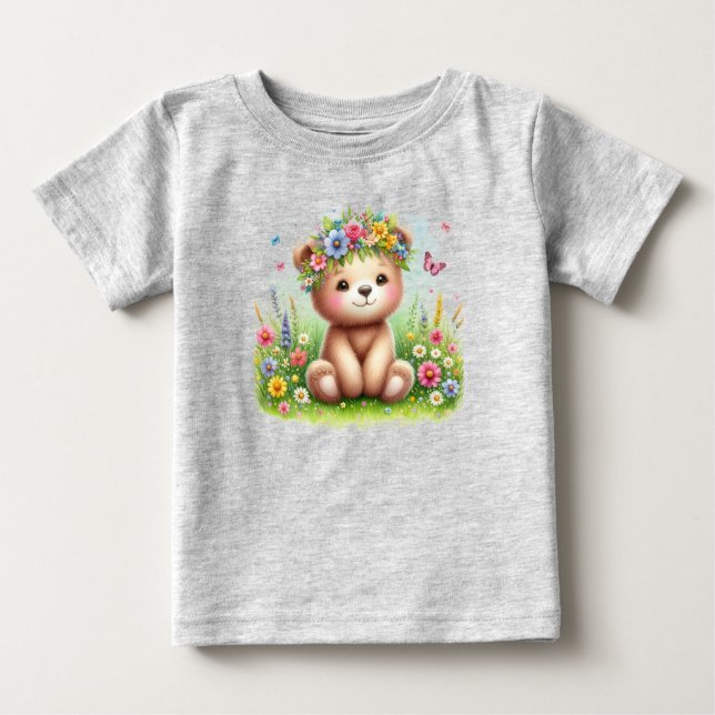 Camiseta Para Bebê Flores Silvestres e Borboletas Beary Fofos (Frente)