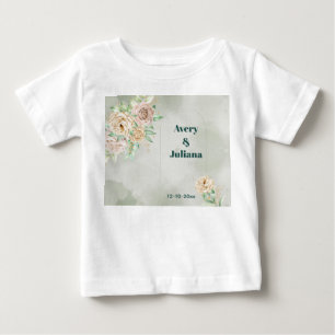 Camiseta Para Bebê Flores Tons Terrosos Boho Elegante Verde Sage