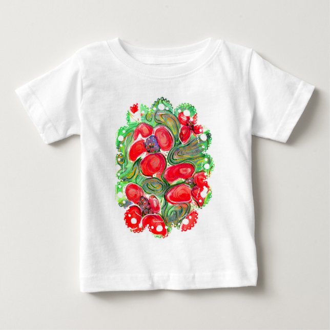 Camiseta Para Bebê Flores Vermelhas Poppy Floral Doodle Fantasy (Frente)