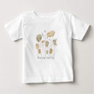 Camiseta Para Bebê Floresça Suavemente - Arte de Linha de Flores Silv