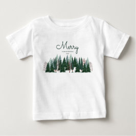 Camiseta Para Bebê Floresta de pinheiros verdes natureza Natal Feriad