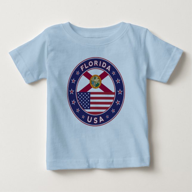 Camiseta Para Bebê Flórida, azul (Frente)