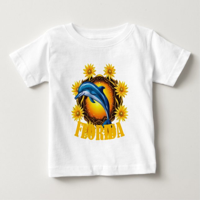 Camiseta Para Bebê Florida Wildflowers And Cartoon Of A Porpoise (Frente)