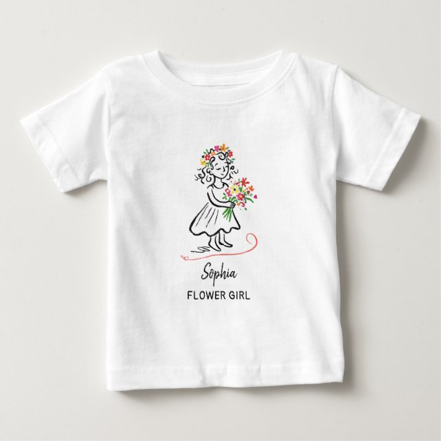 Camiseta Para Bebê Flower Girl Personalized Hand Drawn Illustration (Frente)