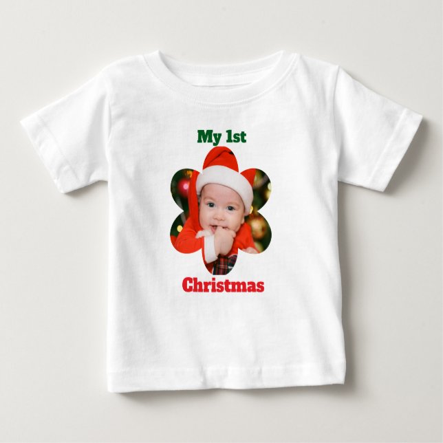 Camiseta Para Bebê Flower Shape My 1st Christmas Photo (Frente)