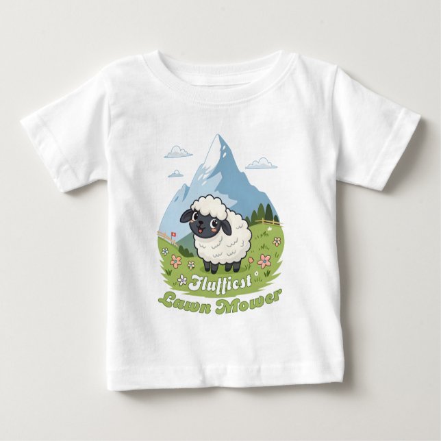 Camiseta Para Bebê Fluffiest Lawn Mower – Adorable Blacknose Sheep (Frente)