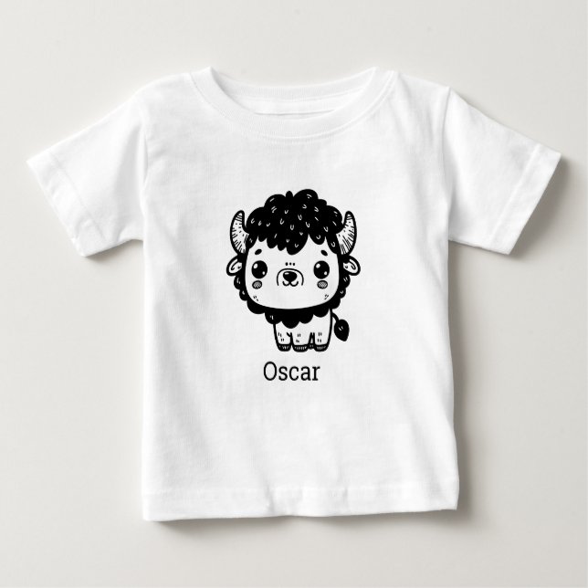 Camiseta Para Bebê Fluffy Bison Baby - Kawaii Fazenda Arte Animal (Frente)
