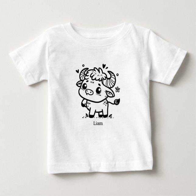 Camiseta Para Bebê Fluffy Buffalo Baby - Kawaii Fazenda Animal (Frente)