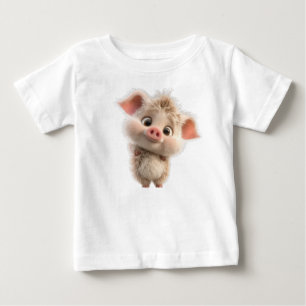 Camiseta Para Bebê Fluffy Piglet com olhos grandes