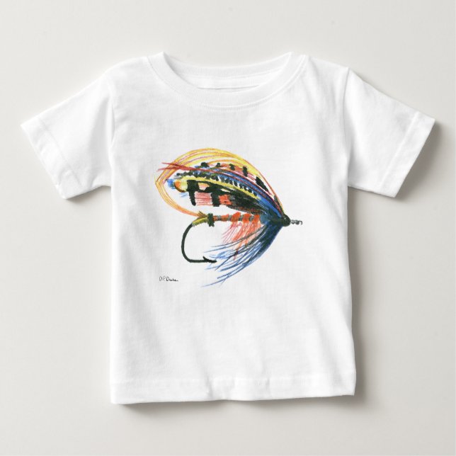 Camiseta Para Bebê FlyFisheries Lure Art Salmon Fly Lure (Frente)