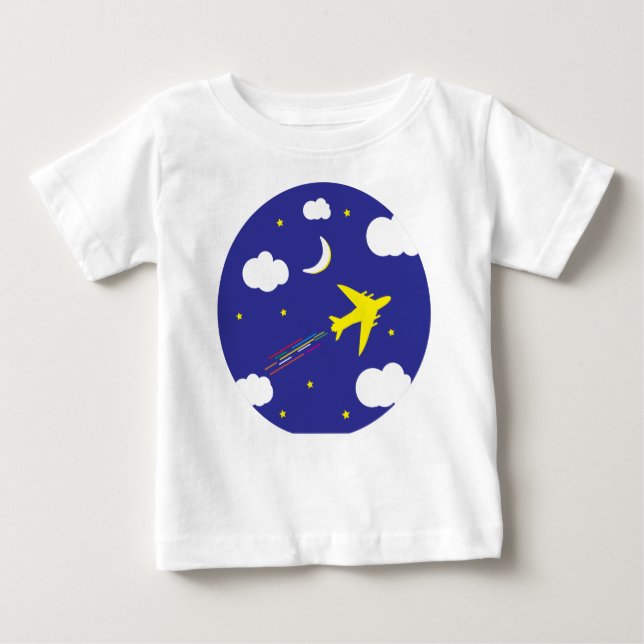 Camiseta Para Bebê flying aeroplane in night sky (Frente)