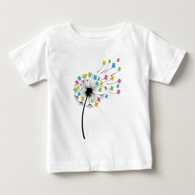 Camiseta Para Bebê Flying cute bears dandelion flow (Frente)