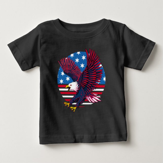 Camiseta Para Bebê Flying Eagle e American Flag (Frente)
