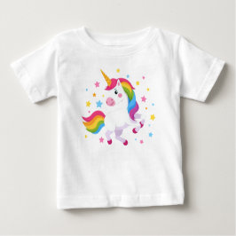 Camiseta Para Bebê Flying Rainbow Unicorn With Stars