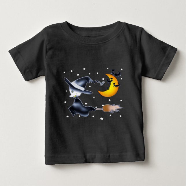 Camiseta Para Bebê Flying Witch on Halloween Night (Frente)