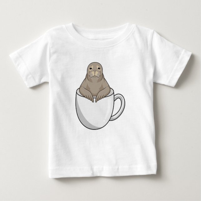 Camiseta Para Bebê Foco com copo de café (Frente)