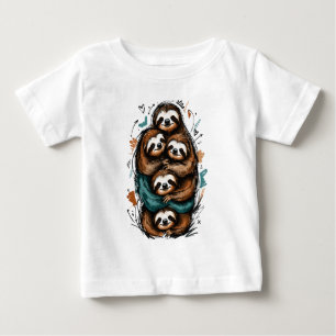 Camiseta Para Bebê Fofa Família de Preguiças Empilhadas – Desenho Eng