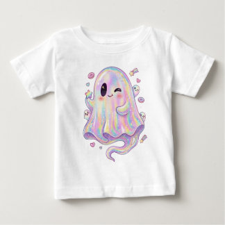 Camiseta Para Bebê Fofa Fantasma Arco-Íris Pastel Infantil