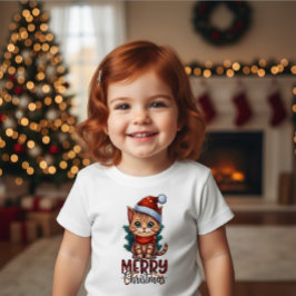 Camiseta Para Bebê Fofa Kitten Feliz Natal Criança Férias Gato