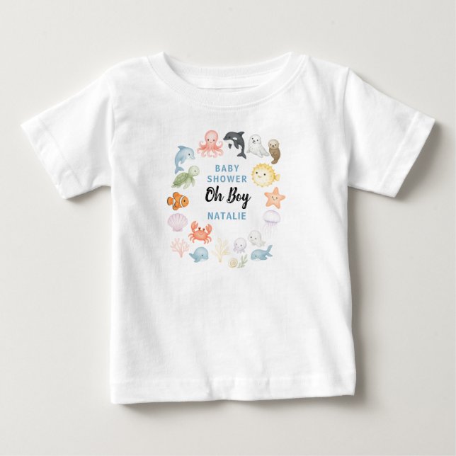 Camiseta Para Bebê Fofa Oceano Sob o Mar Festa de Bebê de Animais (Frente)