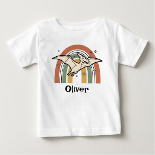 Camiseta Para Bebê Fofo Boho Tom Dinosauro Voador & Arco-íris