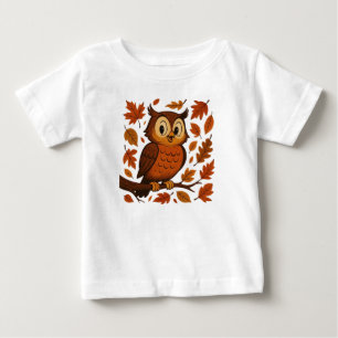 Camiseta Para Bebê Fofo, caprichoso coruja vintage outono