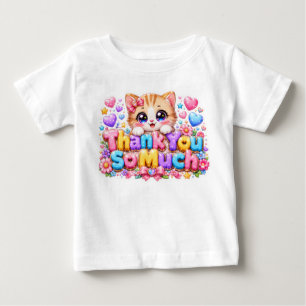 Camiseta Para Bebê Fofo Kawaii Muito Obrigado Gato Nome Pastel Rosa