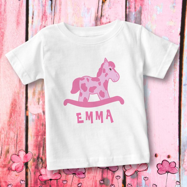 Camiseta Para Bebê Fofo-rosa-rosado Nome do Cavalo-de-Rocha Menina (Criador carregado)