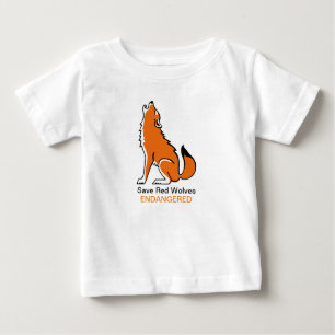 Camiseta Para Bebê Fofo Salve LOBOS Vermelhos - Imagem animal ameaçad