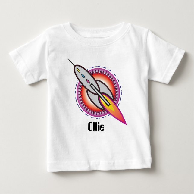 Camiseta Para Bebê Foguete espacial até o infinito e além (Frente)
